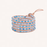 Clear and Sky Blue Crystals - Natural Leather